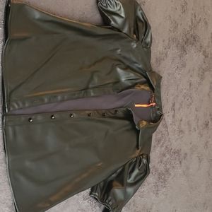 Black leather(polyester) button down shirt